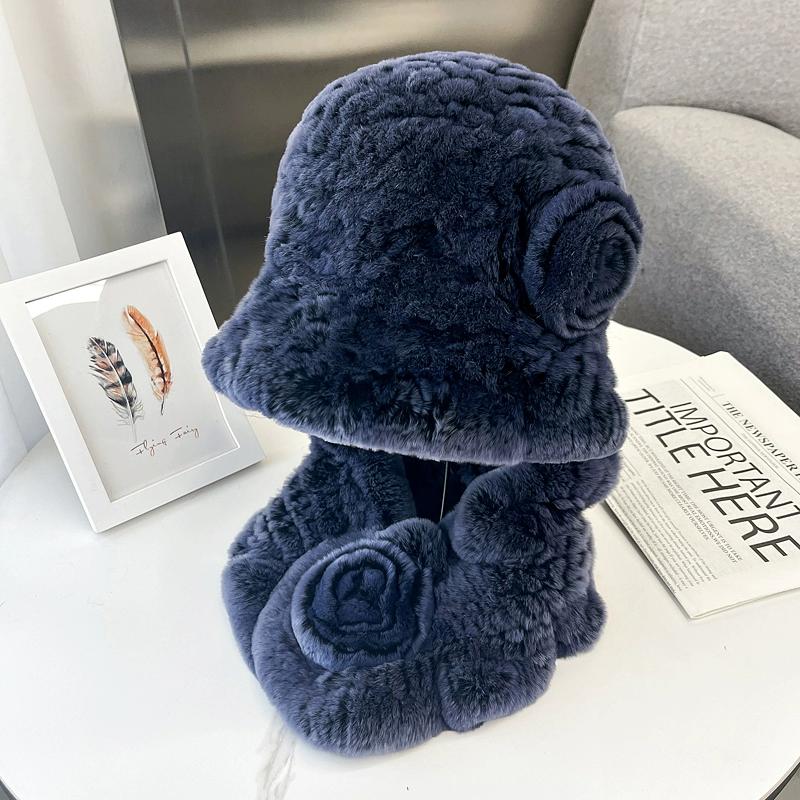 

Шапка шарф из кроличьего меха рекс женский зимний утолщенный теплый для среднего и пожилого возраста мама бабушка защита ушей меховая шапка single hat