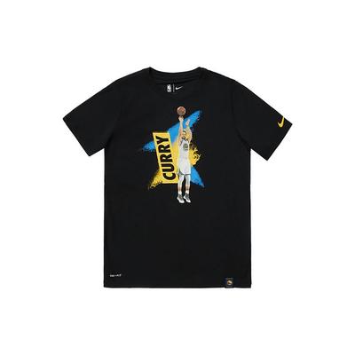 NBA Stephen Curry Character Logo Letter Print Short Sleeve T-Shirt Kids Tops Black 3Z2B7BAYS-WARSC