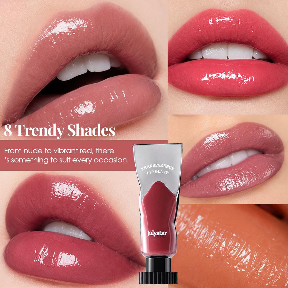 Transparency Lip Glaze, High Shine Mirror Lip Gloss, Highly Pigmented Moisturizing Tinted Lip Glow Oil, Long Lasting Waterproof Liquid Lipstick