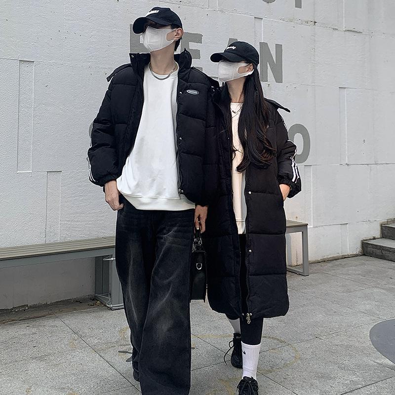 Black down cotton-padded men's and women's clothing winter new loose college style couple hooded cotton-padded jacket
