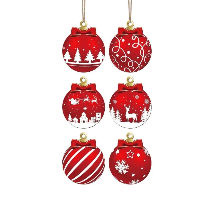 12PCS Wooden Christmas Ball Ornaments Hanging Pendant Festival Home Decoration Decorative Holiday Party Supplies