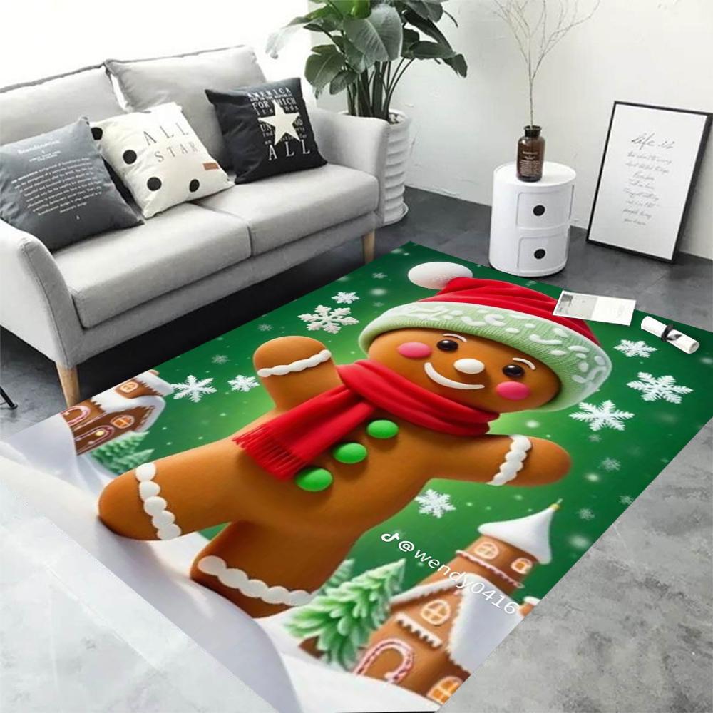 Christmas Cute and Playful Gingerbread Man Printed Carpet Fun Festival Fairy Tale Christmas Decoration Non Slip Mat Gift