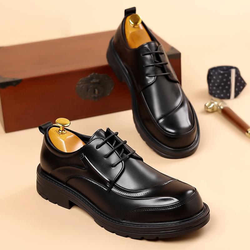 Spring and autumn trend men's business casual leather shoes lace-up big head formal men's leather shoes