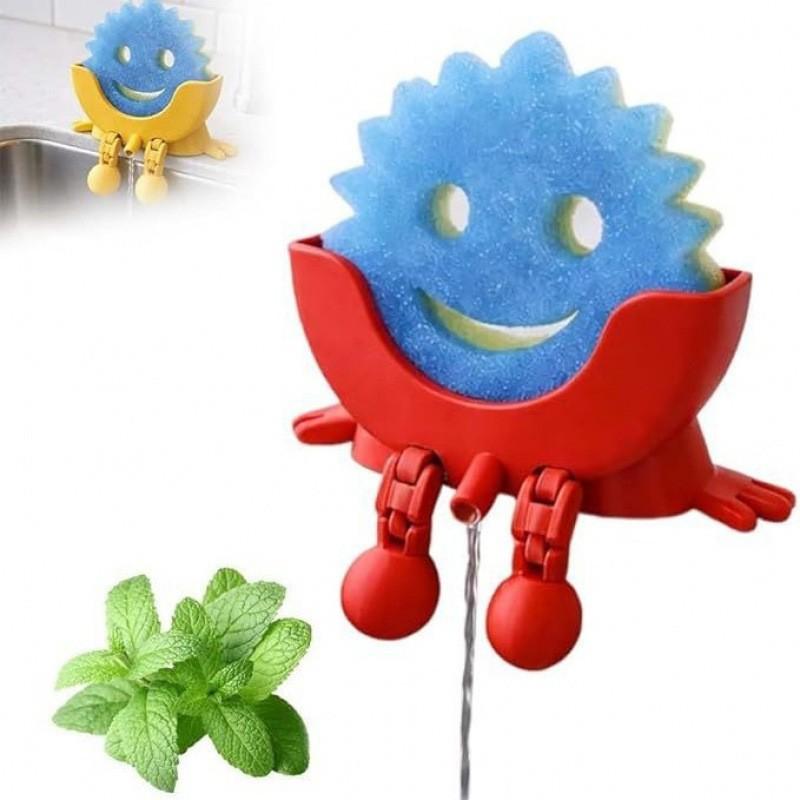 

2026 New Creative Smiley Face Sponge Holder – 3D Printed with Drainage Holes & Support Legs,Kitchen Sink Countertop Storage Rack