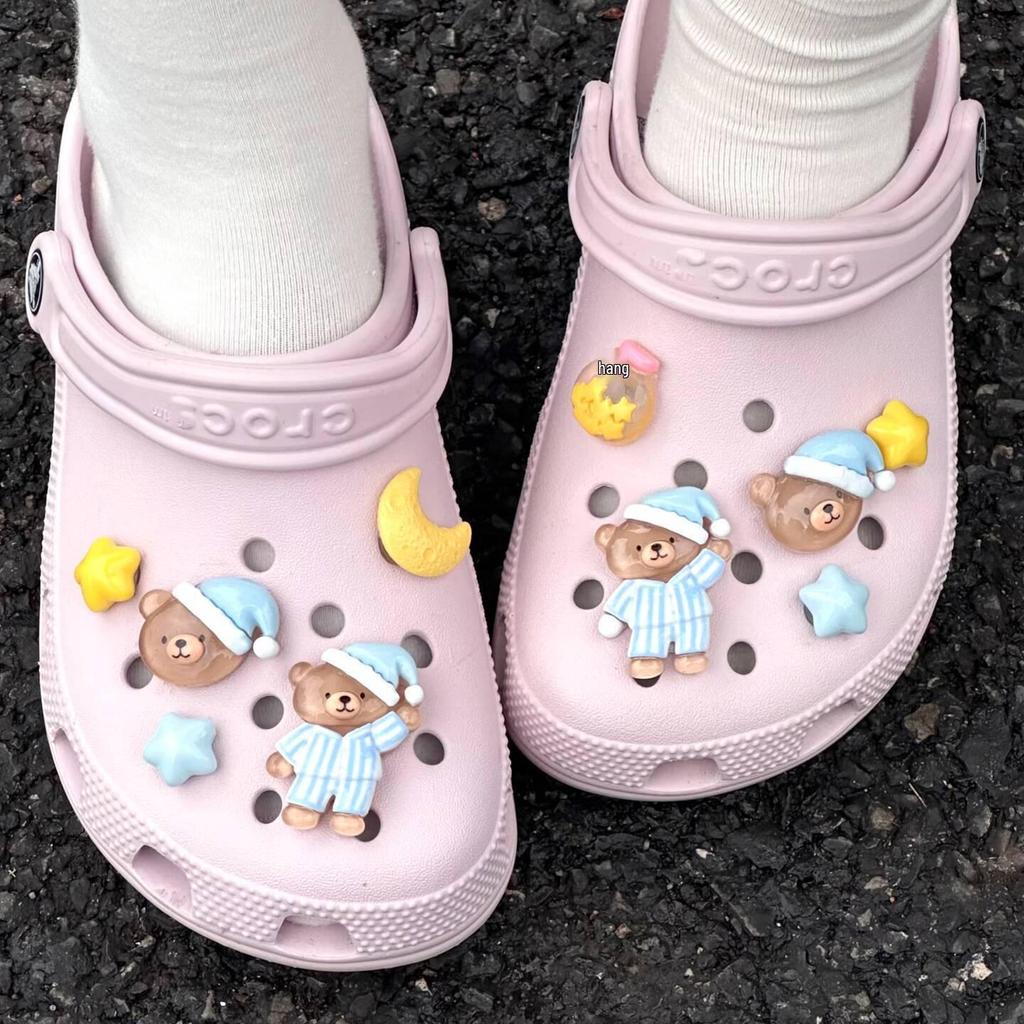 New Cute Cartoon Bear Sleep Hat Crocs Charms - Detachable Shoe Decoration Accessories