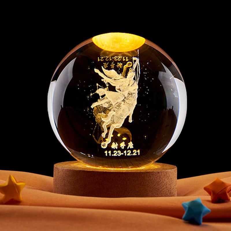 Sagittarius Zodiac 3D Crystal Ball Night Light: Valentine s Gift for Girls No Specification