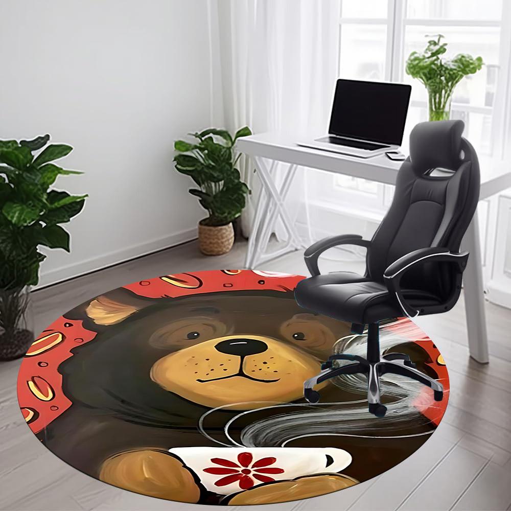 1PCTea Bear Office Round Area Rug, Mat Suitable For Office, Under Office Chairs Bedroom Living Room Home Decor, Room Deco