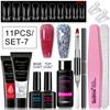 11Pcs Nail Extension Gel Kit - Clear/Nude Polygel Resin for Nail Extension, Acrylic Liquid, U-Shape Nail Forms, Brush, Nail Art Tool Set