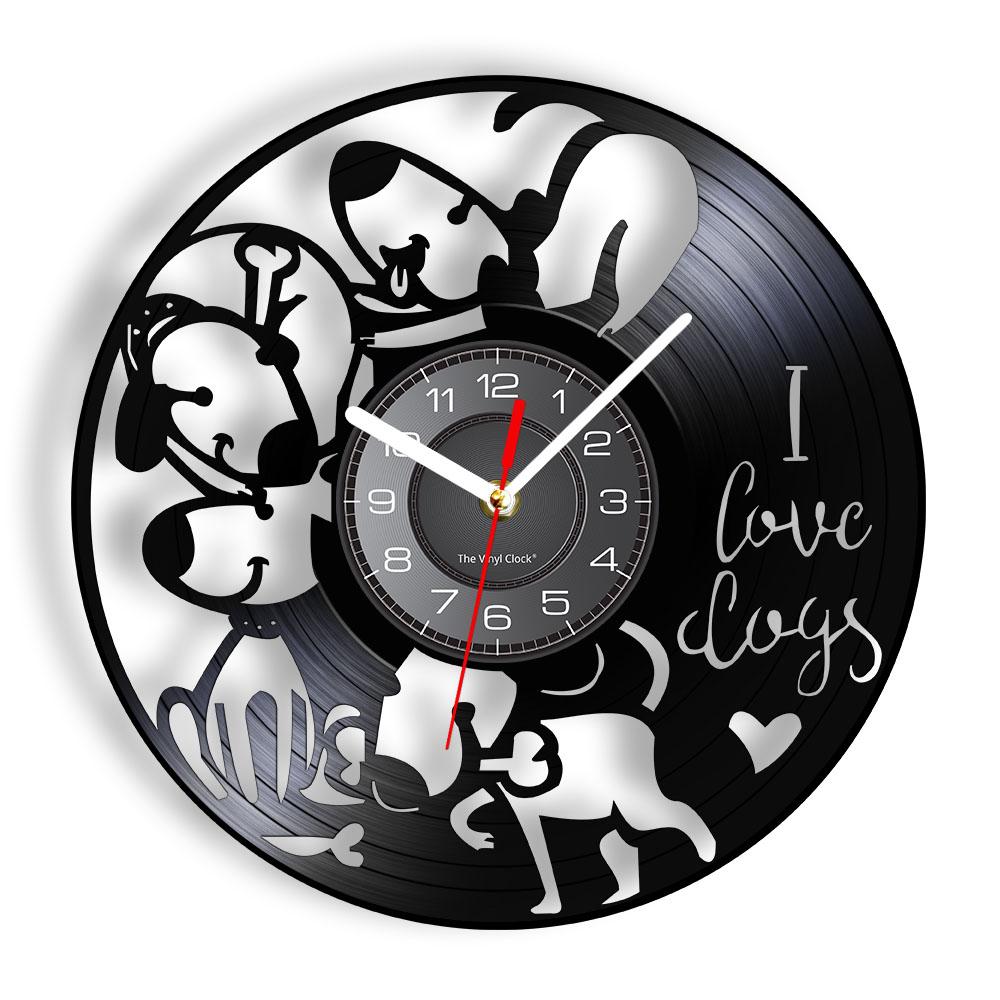 

I Love Dogs Wall Clock Puppies Vinyl Record Clock Dog Pet Owner Doggy Wall Art Wall Decor Dog Breed Gift For Animals Lovers