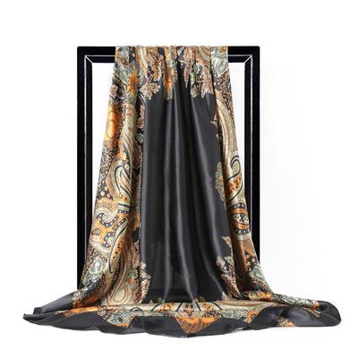Women Fashion Square Vintage Print Satin Neckerchief Sun-Proof Scarf Scarves Shawl High Quality 1PC 90*90cm