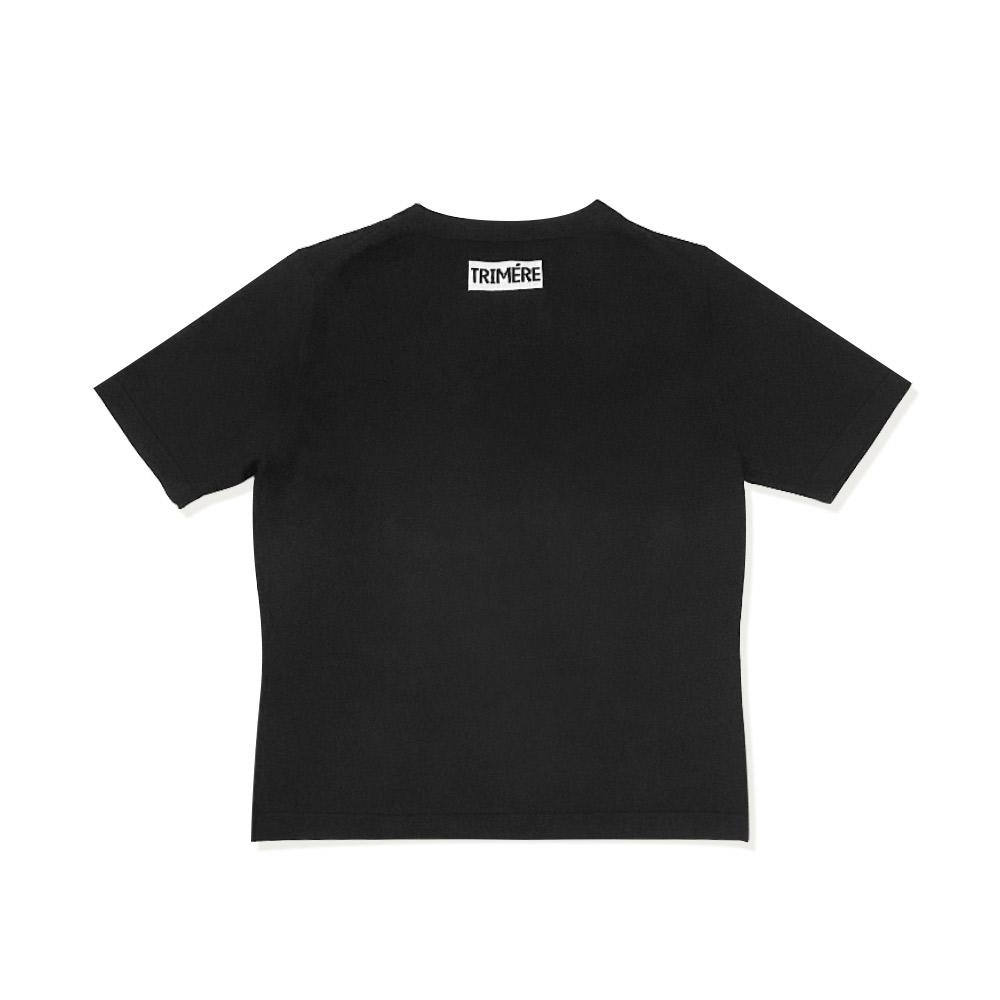Trimer Logo Wappen Short Sleeve Round Knit Woman Black