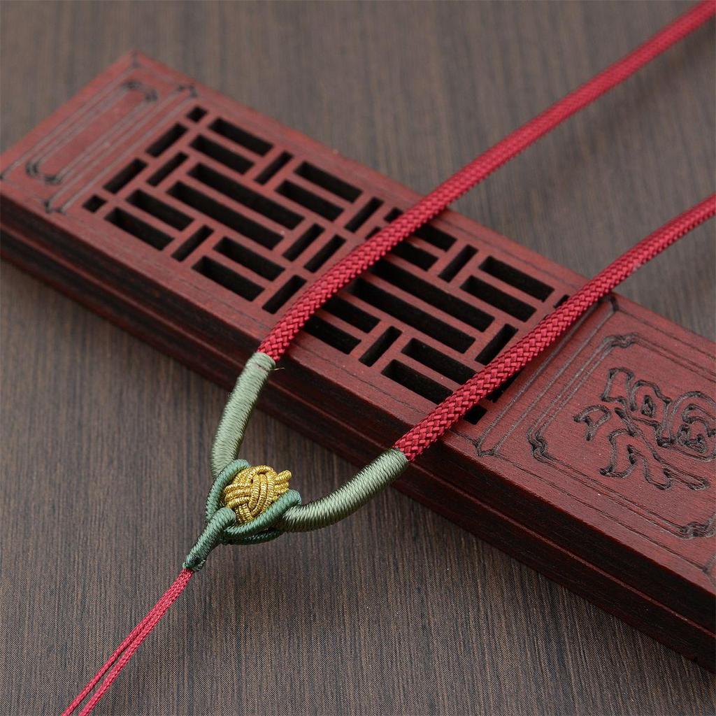 Adjustable Hand-Woven Necklace with Jade Agate Ruyi Pendant & Crystal Cord