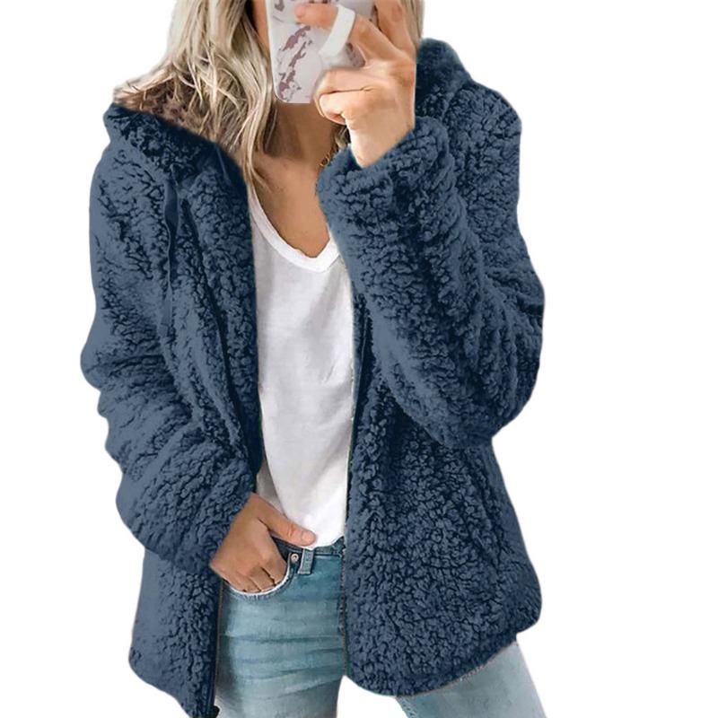 Fashion Casual Long-sleeved Autumn and Winter Women's Zipper Cardigan Coat, Thick Hooded Plush Women's Loose Warm Jacket 965#