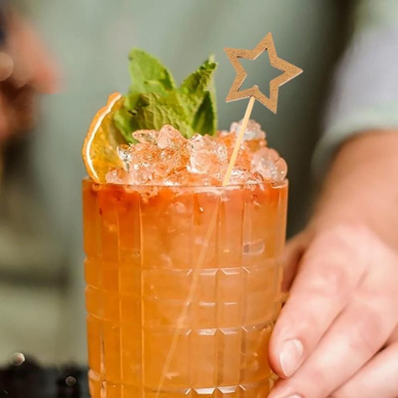 50Pcs Pentagram Stick Hollow Star Bamboo Skewer Fruit Stick Fashionable Cake Insertion Stick Cocktail Decoration