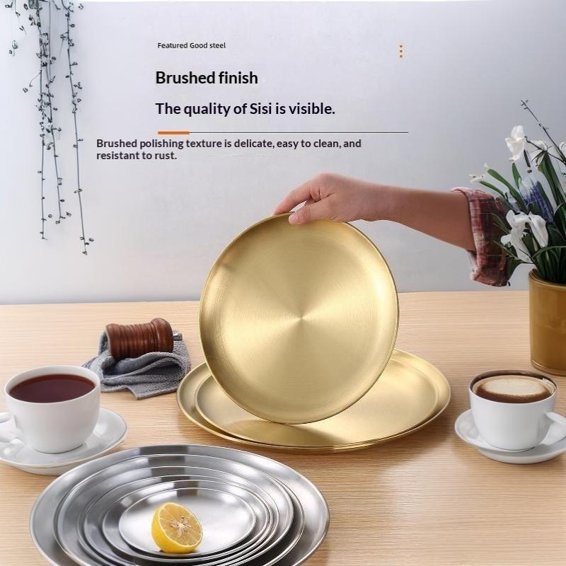 14/17/20/23Cm Round Plate Dessert Plate Fruit Dish Barbecue Plate Bone Spitting Dish 201 Stainless Steel Tray Tableware