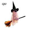 Illuminated Ghost Tree Ornaments Halloween Flying with Witch Broom, Large Lighted Hanging Decoration Indoor Party Wall Decorations Hat for Lawn Patio