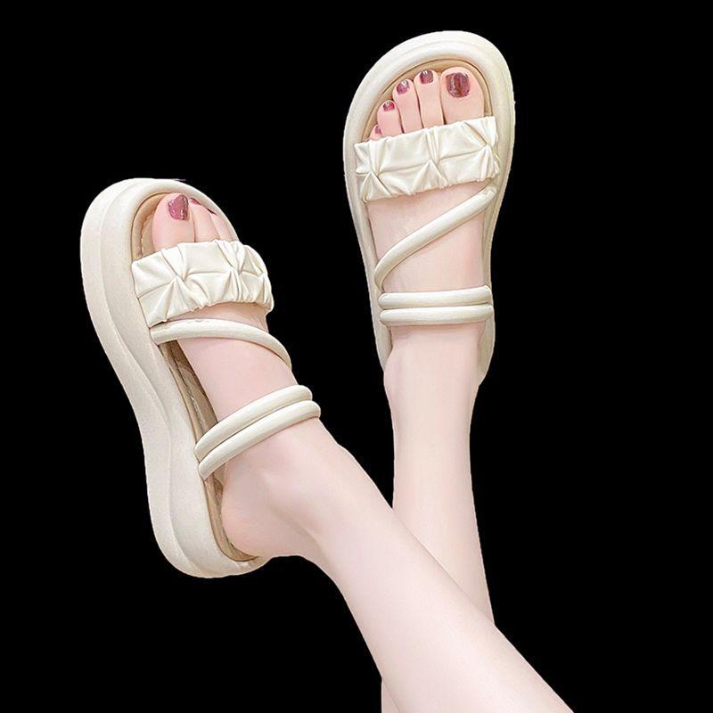 

Тапочки с юбками, женская летняя обувь 2025, новая толстая подошва-маффин, фея, морской пляж, два сандалия 40 бежевый