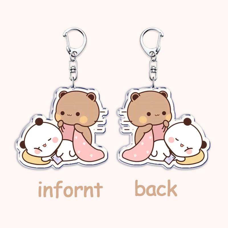 Lovely Bubu Eat Dudu Keychains Love Couple Grey Bear Panda Yier Keyring for Accessories Bag Key Chain Jewelry Fans Lover Gifts