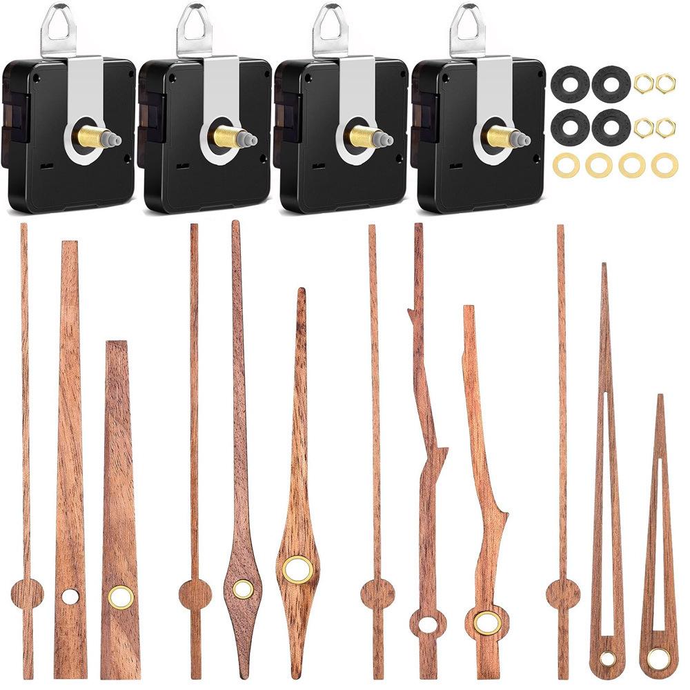 Silent DIY Cross-Border Long Shaft Clock Movement with Walnut Wood Hands - 4 Styles Available