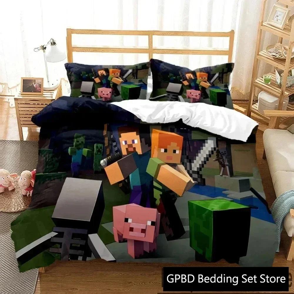 Lusso Nuovo Stampa 3D Giochi di Miniera e Sabbia Copripiumino Cartone Animato Set Biancheria da Letto Morbido Copripiumino e Federe SingoloMatrimonialeQueenKing