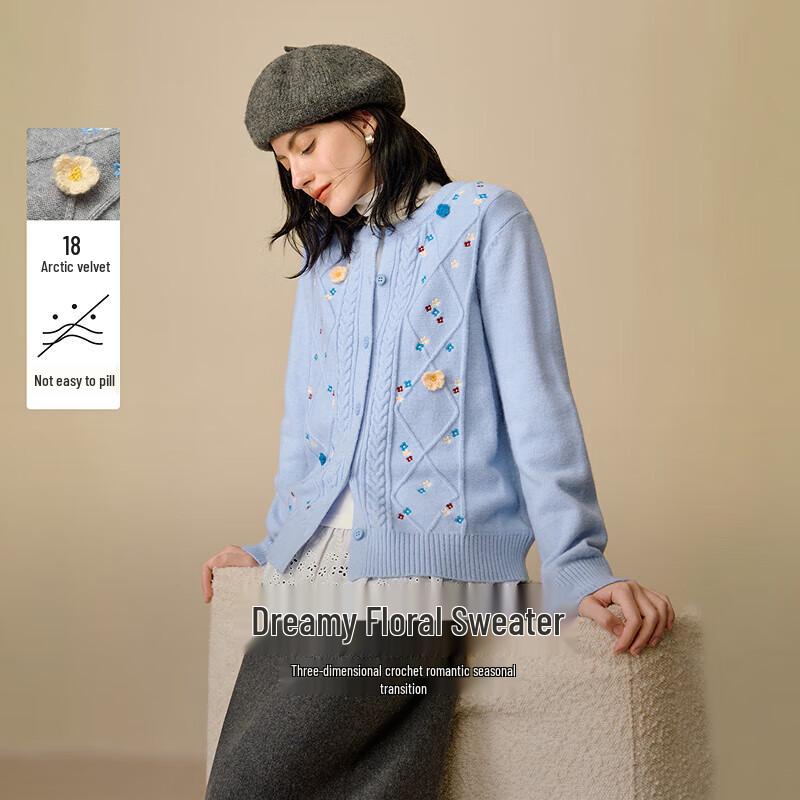 

INMAN Women s Cable Knit Floral Embroidered Cardigan Sweater S