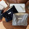 Polka Dot Striped Solid Color Denim Canvas Cosmetic Bag Female Clutch Literary Retro Large Capacity