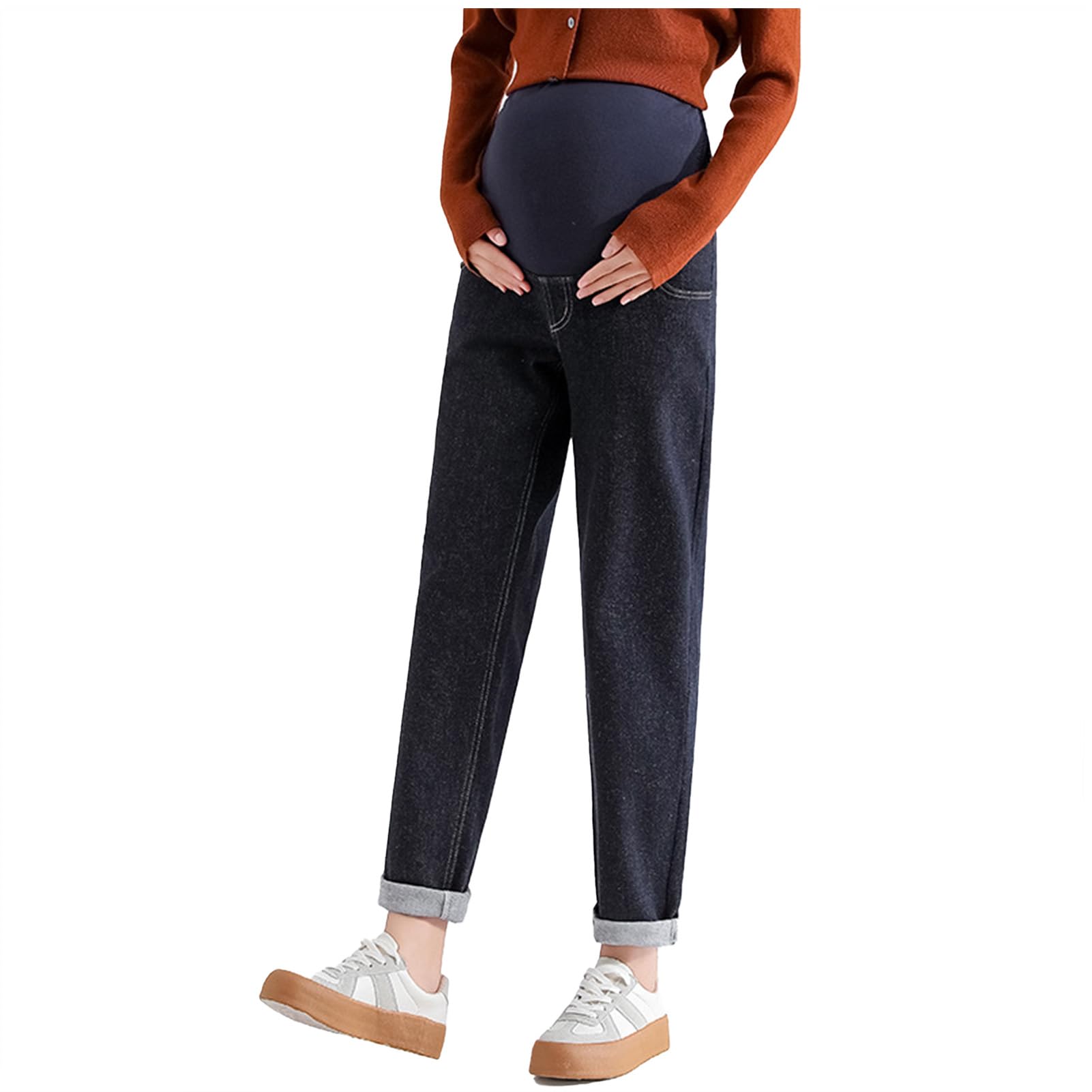 

Onabebi Джинсы из денима для беременных с регулируемым красивым стройнящим эффектом, Темные брюки, Брюки, Талия, Карманы, Линия, Повседневные, Удлиняющие ноги темно-синий