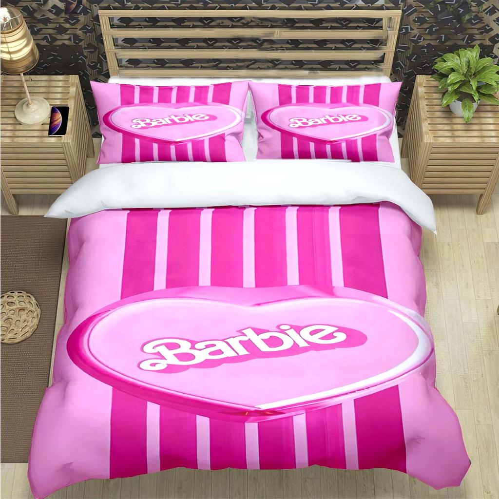 Hot Fashion Barbie Cartoon Print Bedding Sets Bed Supplies Set  Comforter Set  Teens Girls Cartoon Twin Single Kid Luxury Gift