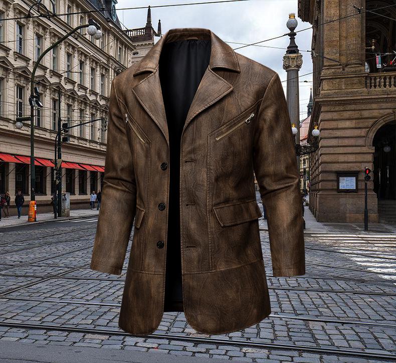Men's 2025 Autumn/Winter American Lapel Leather Jacket Suit Overcoat - New Spring/Autumn Loose Outerwear