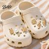 Gold Finish Shoe Charms 6Pcs/Set Gold-Tone Charms, Summer Ice Cream Shell Starfish Clog Accessories for Clogs Women Girls Beach Footwear Decor
