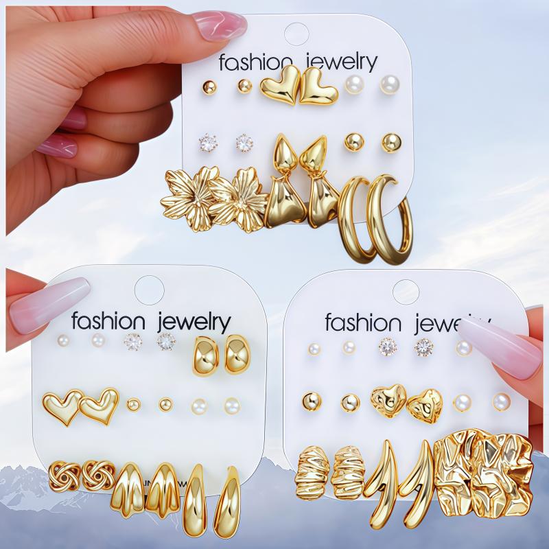 18pcs Minimalist Irregular Twist Heart  Earrings Set for Women Fashion Boho Zircon Studs Dating Vacation Daily Jewelry Gift
