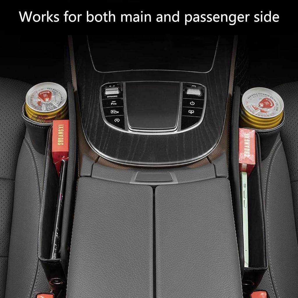 1 Pack Car Seat Gap Filler Organizer, Car Seat Organizer, Seat Gap Storage Box With Cup Holders For Drink, Car Leather Cup Holder Gap Bag Front Seat