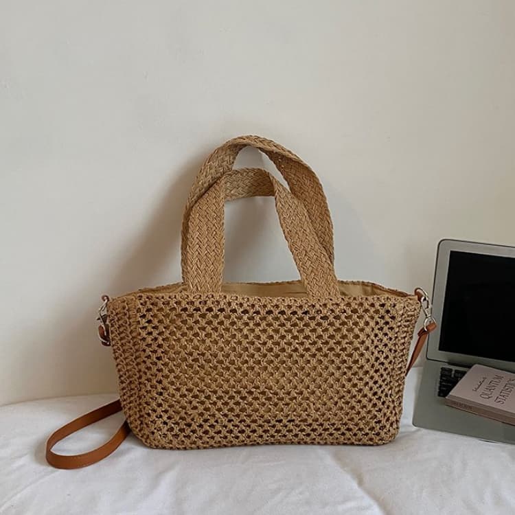 Hollow woven leather shoulder strap tote bag women s shoulder bag