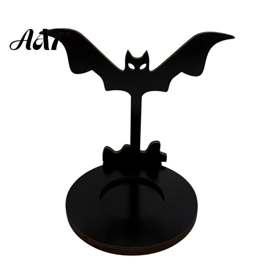 Dark Festive Table Centerpiece Halloween Wooden Candle Holder, Black Hollow Crow Spider Tealight Display Party Atmosphere Decor Stand, Gothic