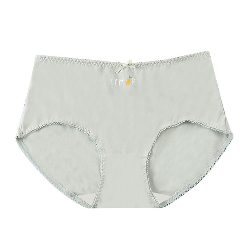 Dianfen Women's Green Print Cotton Mid-Waist Briefs 3-Pack