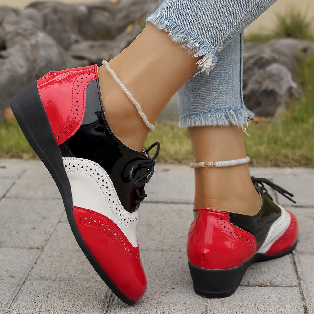 Fashion Women Oxford Shoes Pointed Toe Brogue Shoes Square Heel Outdoor Leisure Sneaker Diaily Sneaker Walking Outdoor Footwear