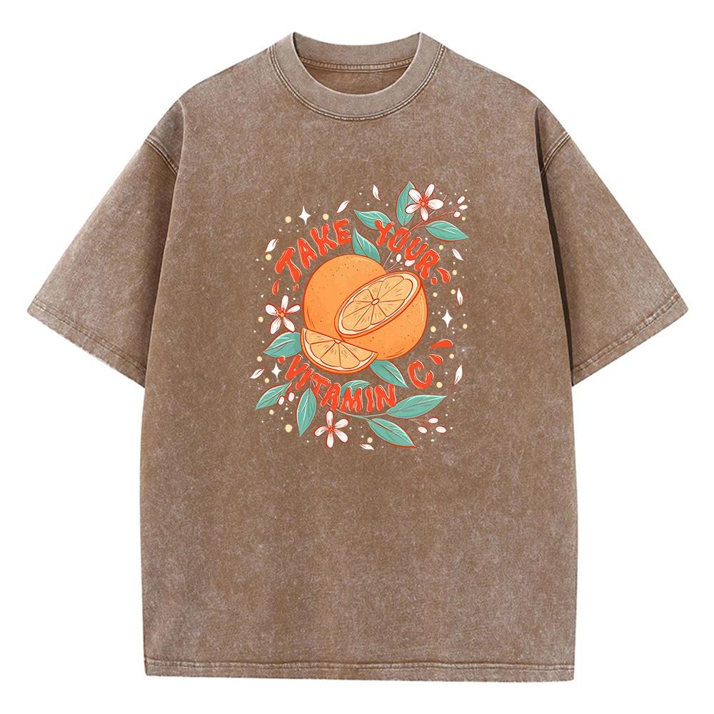 Take Your Vitamin C Tangerine Men'S T-Shirts Cartoon Personality Tee Shirt Popular Pattern Tee Clothing