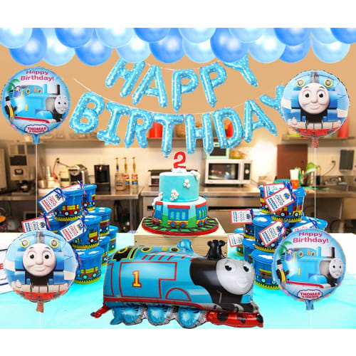 Birthday decoration Cute Thomas the Tank Engine Bull Boy Children Happy Birthday Balloon Thomas Aluminum Balloon Star Balloon Latex Balloon 100 Day Ce