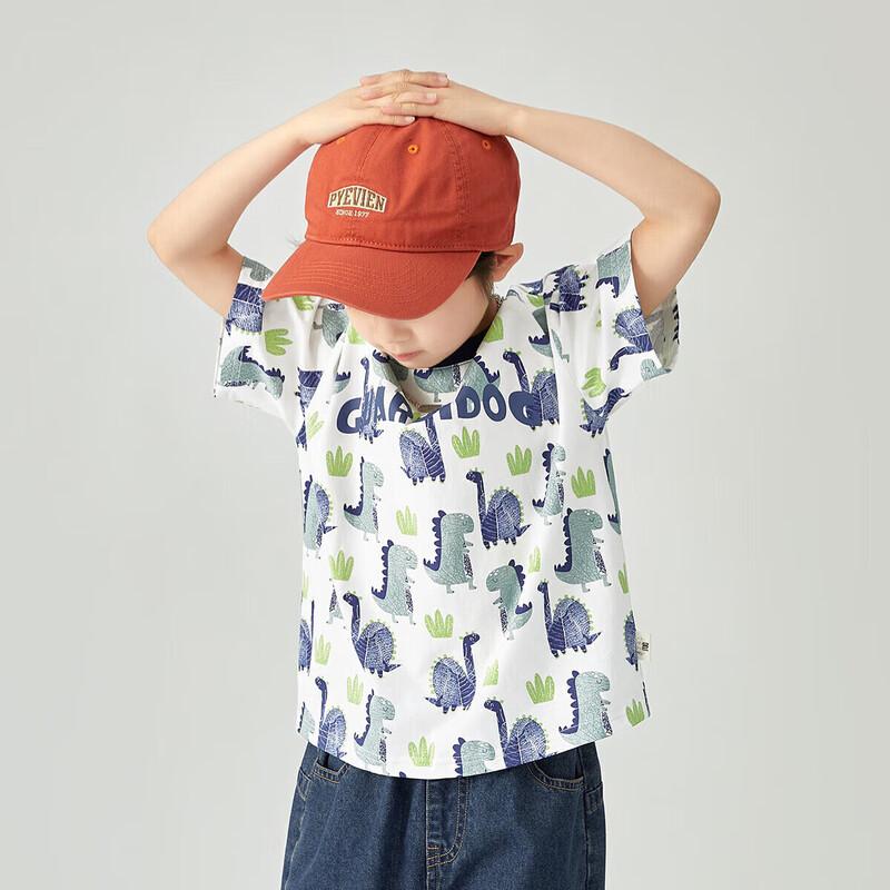 Duoduojia Boys  Summer Dinosaur Print Cotton T-shirt 130
