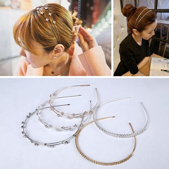 Headband Lightweight Shiny Rhinestones Alloy Double Row Headbands for Party