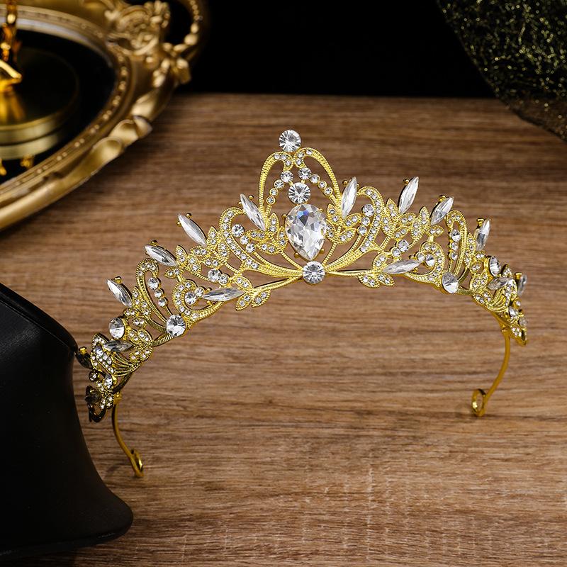 Bridal Crown Jewelry Retro Tiara Alloy Black Rhinestone Headband Birthday Accessories Halloween Crown Accessories