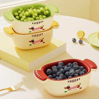 Gemüse Sieb Abtropfschale Lebensmittelecht BPA-frei Staubdichtes Design Doppelschichtig Obstwaschkorb mit Sieb