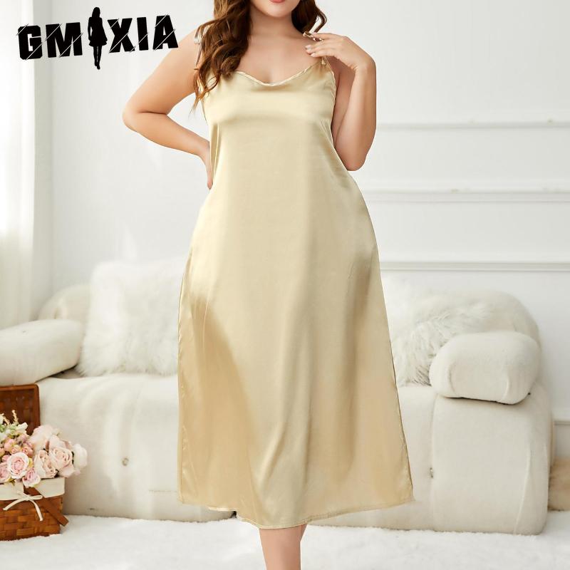 GMXIA Summer Halter Ice Silk Nightgown Women Simulation Silk Large Size Sleepwear
