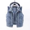 Giacca di Jeans con Cappuccio da Donna Moda Gilet Gilet Corto da Donna Cappotto Senza Maniche