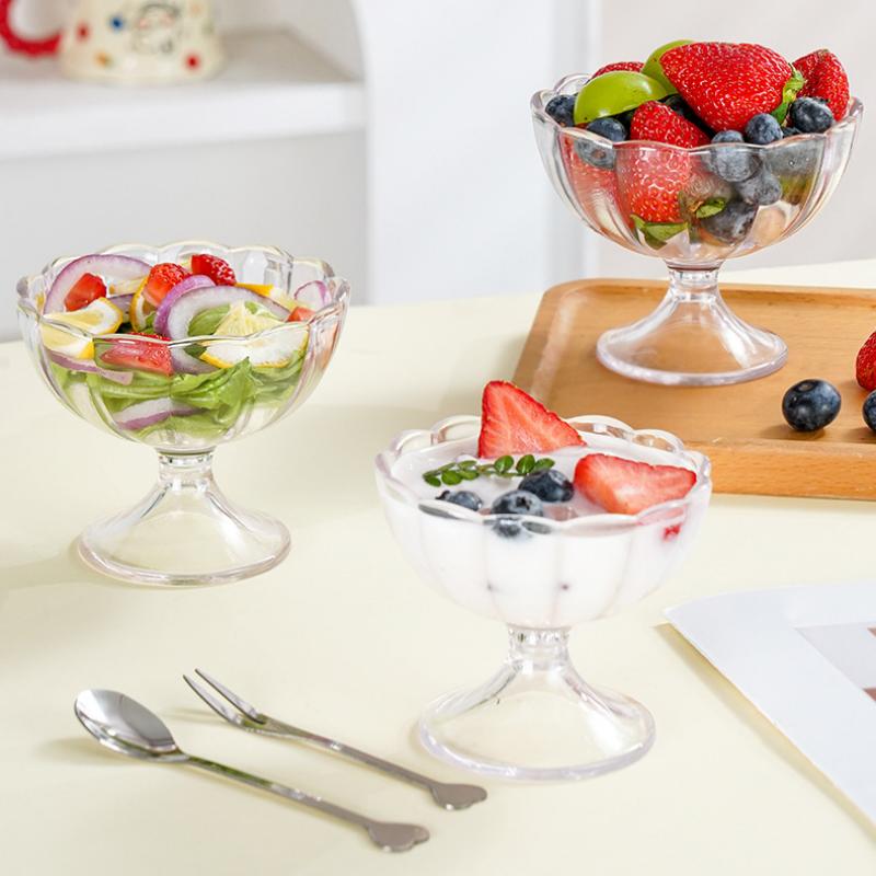 Functional Acrylic Clear Cup for Ice Cream Pudding and Yogurt Serving