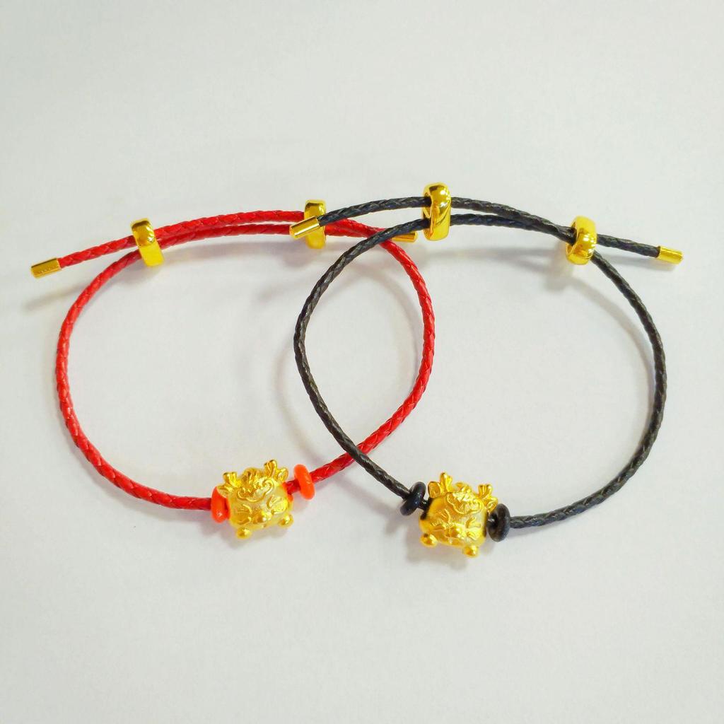 Zhou Family Year of the Dragon Zodiac Beaded Bracelet - Vietnam Sand Gold with Cute Dragon Accessories
