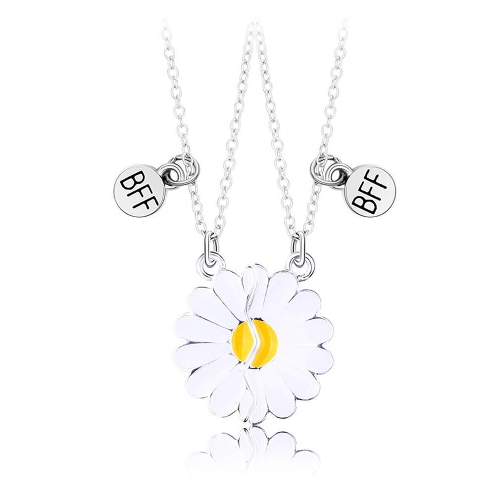 2pc Daisy BFF Necklace with Magnetism for Kids Elegant Flower Pendant Sister Necklace Girlfriend Gift DIY Women Fine Jewelry