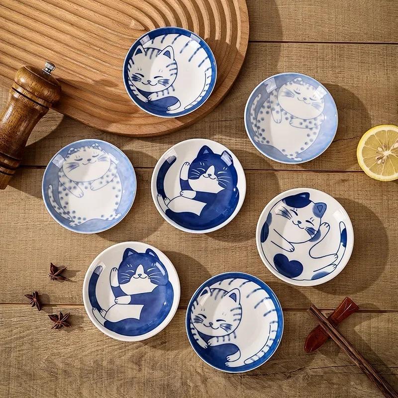 Cat Cartoon Ceramic Dish Home Table Dipping Dish Soy Sauce Dish Hot Pot Seasoning Small Vegetable Seasoning
