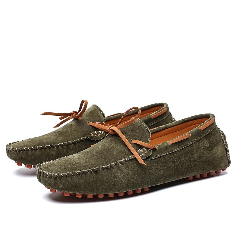British Style Genuine Leather Loafers Men Big Size 47 Soft Bottom Driving Lazy Shoes New Moccasins Outdoor Slip-on Suede Loafers
