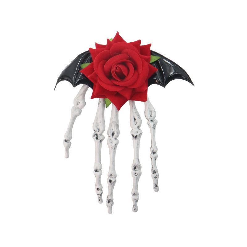 Halloween skull palm headdress, gothic imitation rose lace hairpin, scary atmosphere costume props
